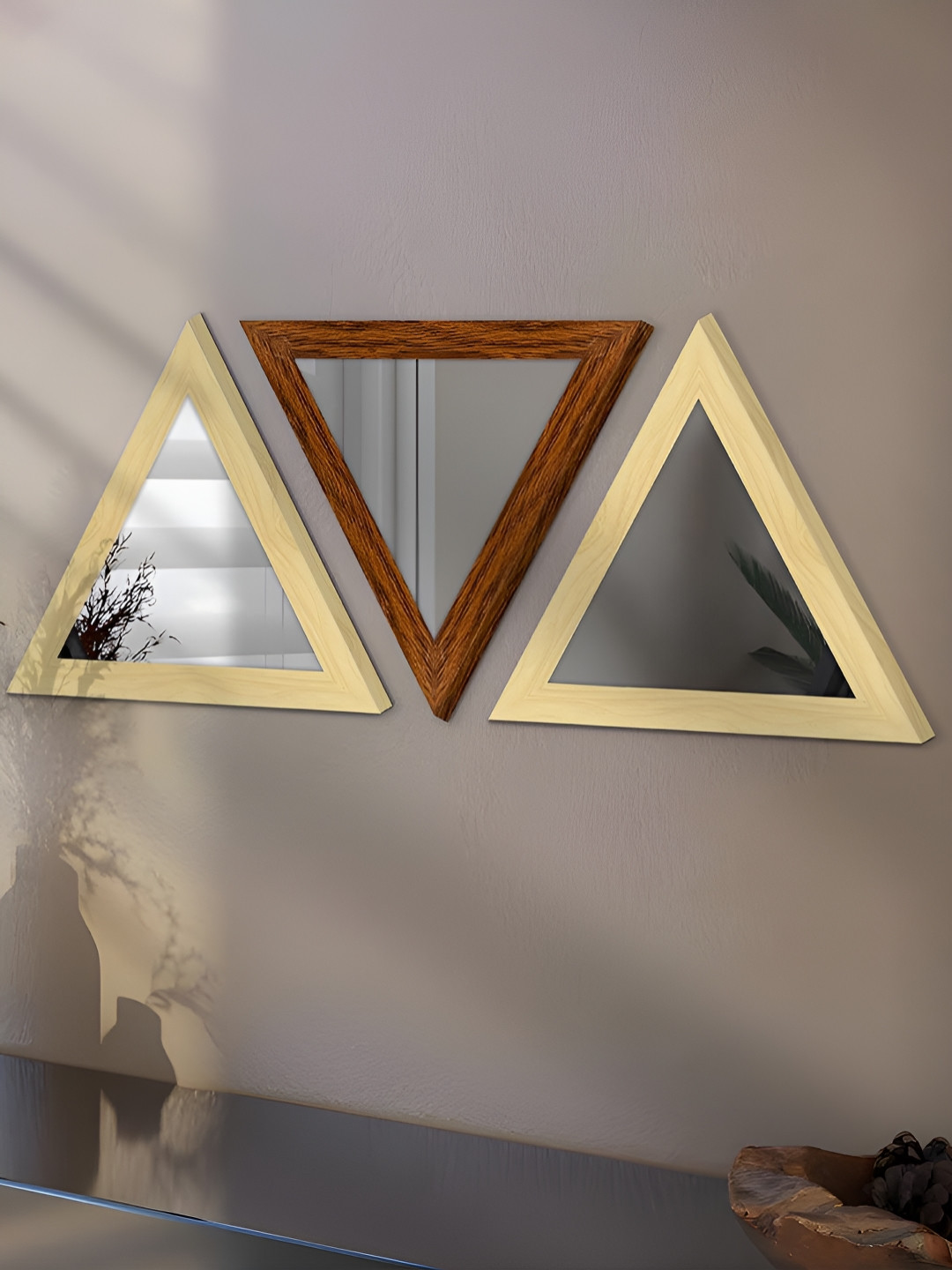 Art Street 3-Pcs Triangular Shape Acrylic Basin Mirror With Hook
