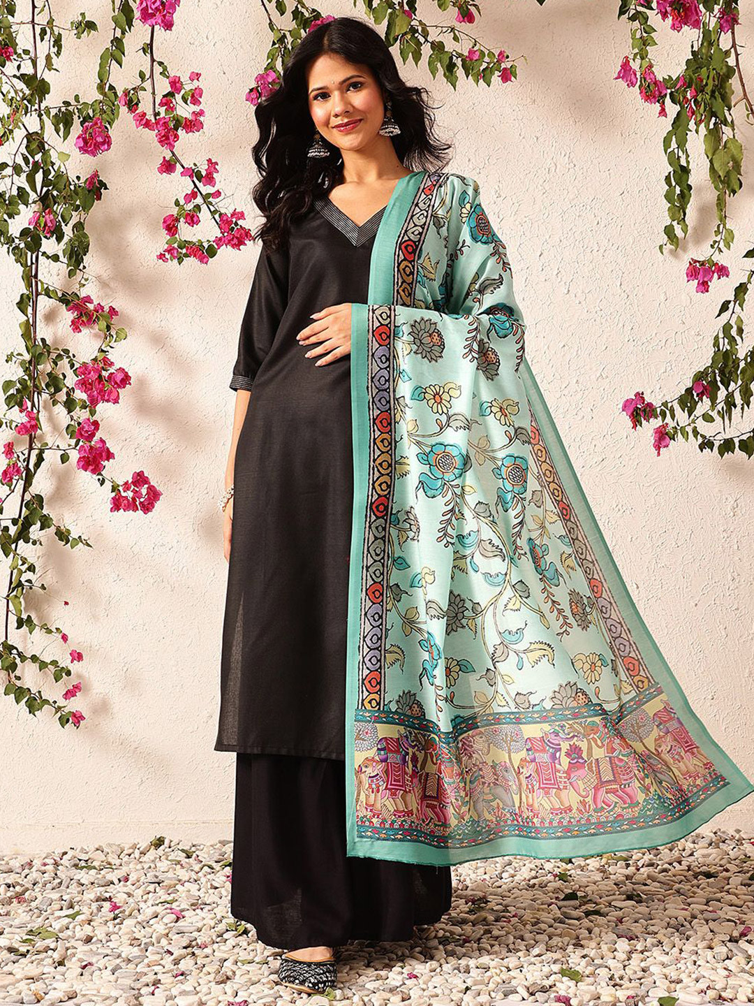 Silk Land Pen Kalamkari Mul Cotton Digital Printed Dupatta