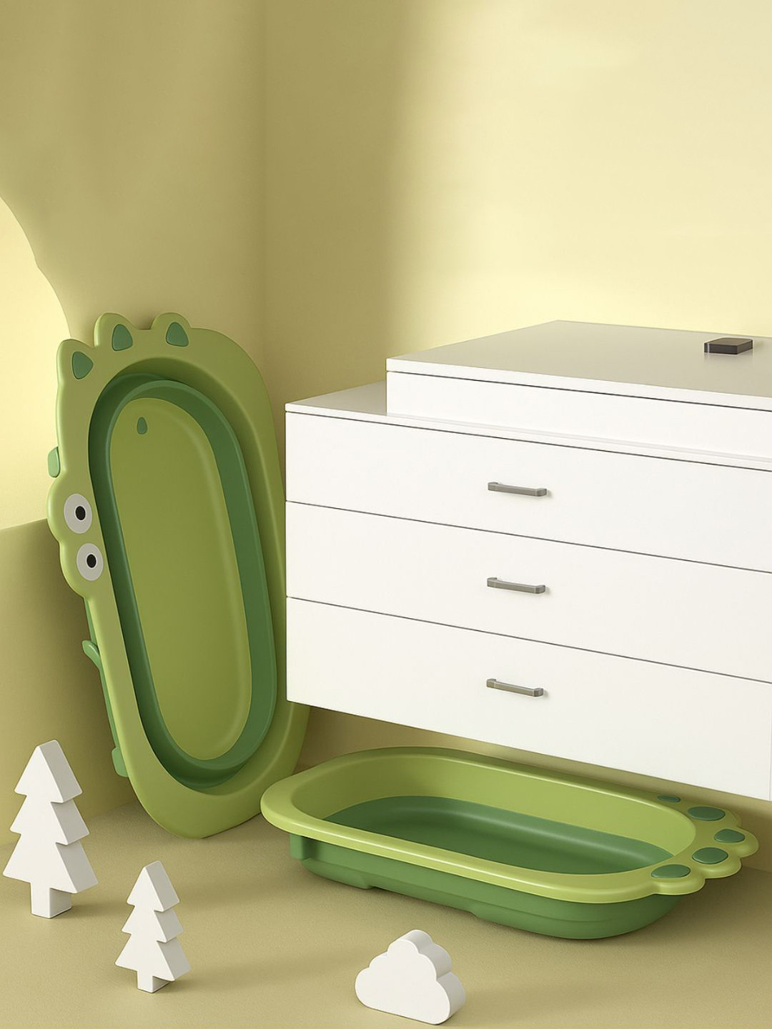 GUCHIGU Kids Green Anti-Slip Foldable Bath Chair & Suction Base Bath Tub