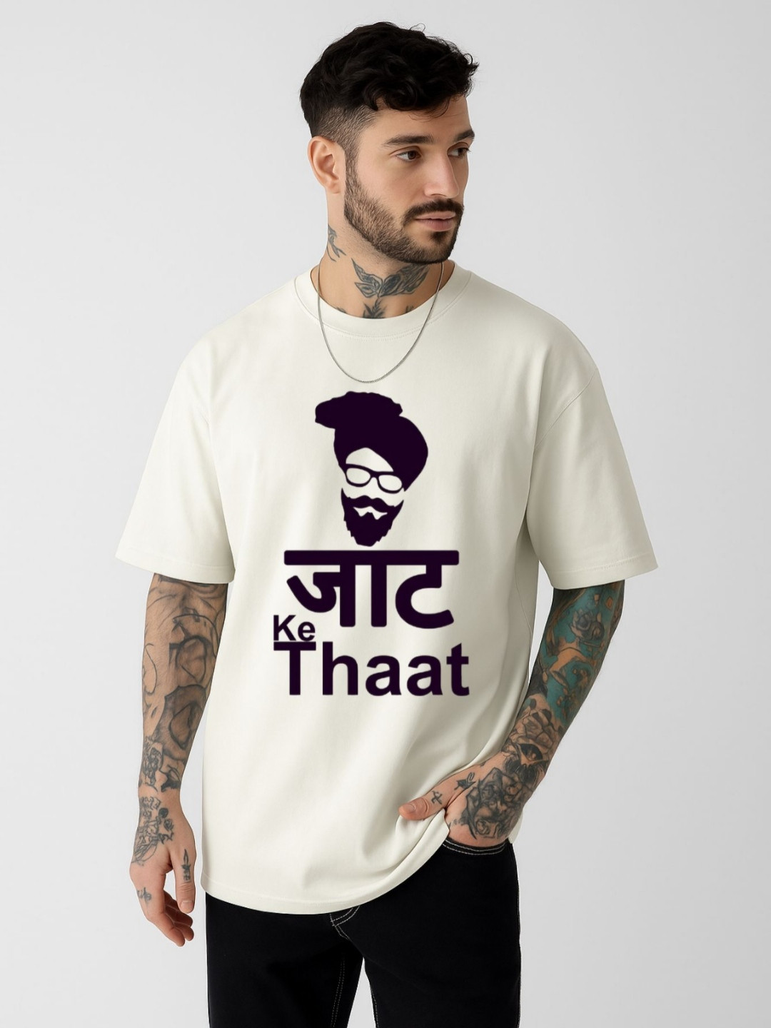 Be Crazy Jaat Printed Round Neck Oversized Cotton T-shirt