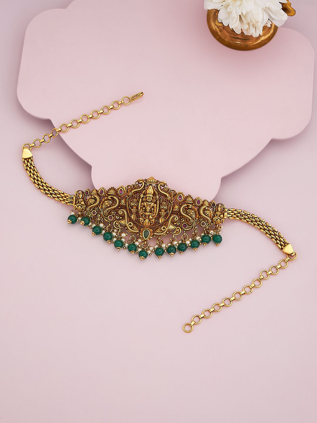 Kushal's Fashion Jewellery Women Gold-Plated Studded & Beaded Antique Bajuband Bracelet