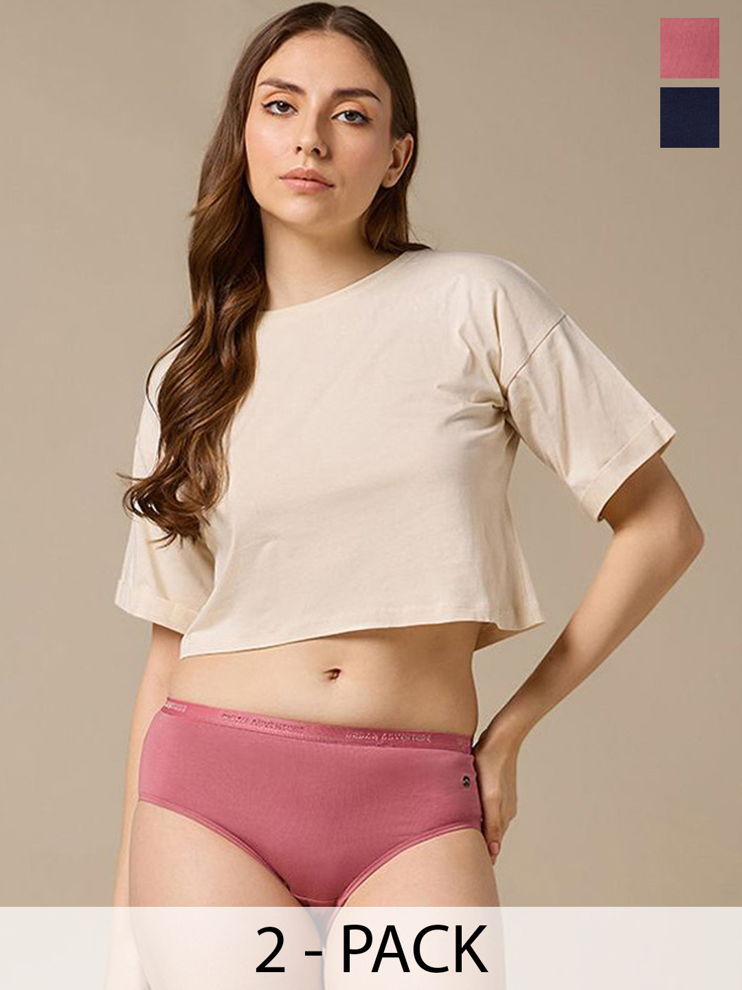 URBAN ADVENTURE Pack Of 2 4-Way Stretch Hipster Briefs 2UAW-002(ROSE-NAVY)