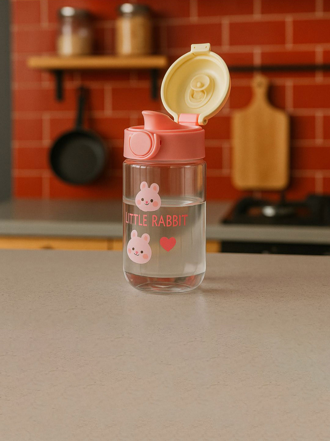 GUCHIGU Kids Pink & Transparent Printed Leak-Proof Sipper Water Bottle With Straw 550ml