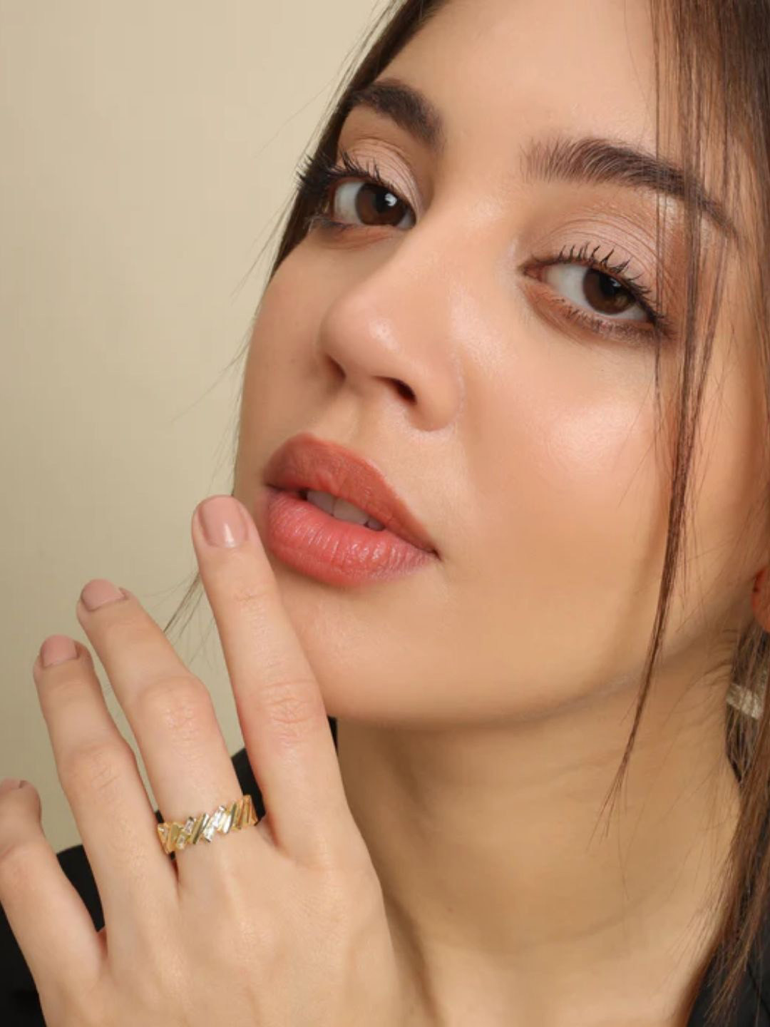 FAB COUTURE Gold-Plated Zircon-Studded Adjustable Italia Finger Ring