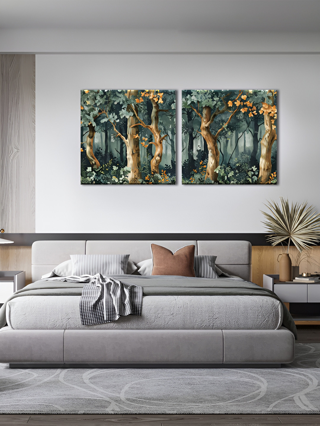 OLIVE TREE Canvas 2 Piece Wall Square Paintings Wall Art - 15 x 15 In