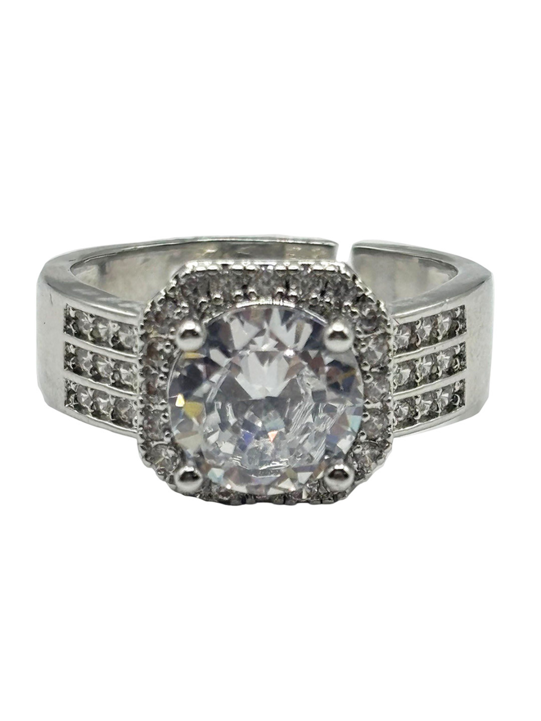 ISHI New York Rhodium-Plated Cubic Zirconia Studded Finger Ring