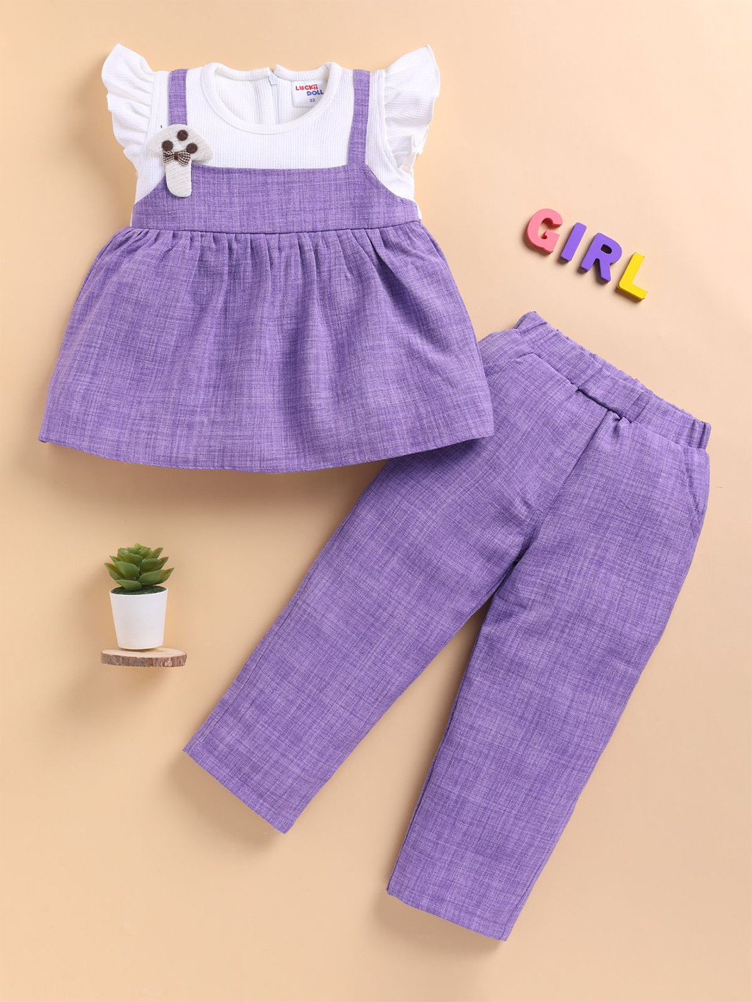 LACKii DOLL Girls Colourblocked Top With Trousers