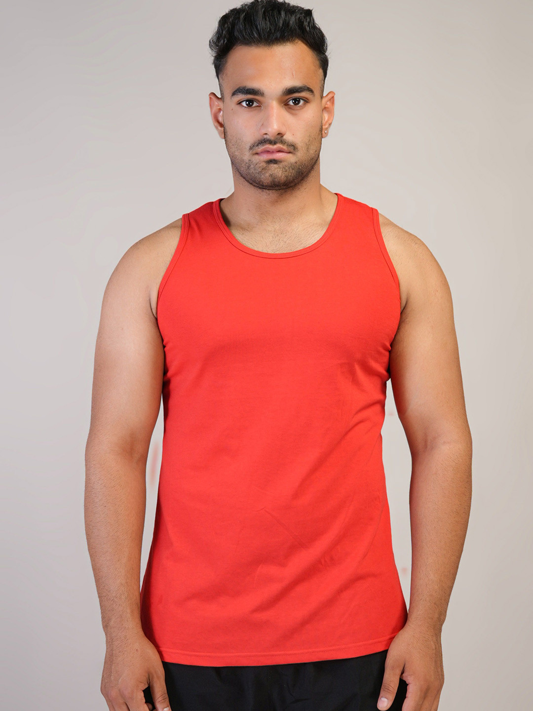 PINK GRAPES Cotton Round Neck Gym Vest VEST-PLAIN-RED-M