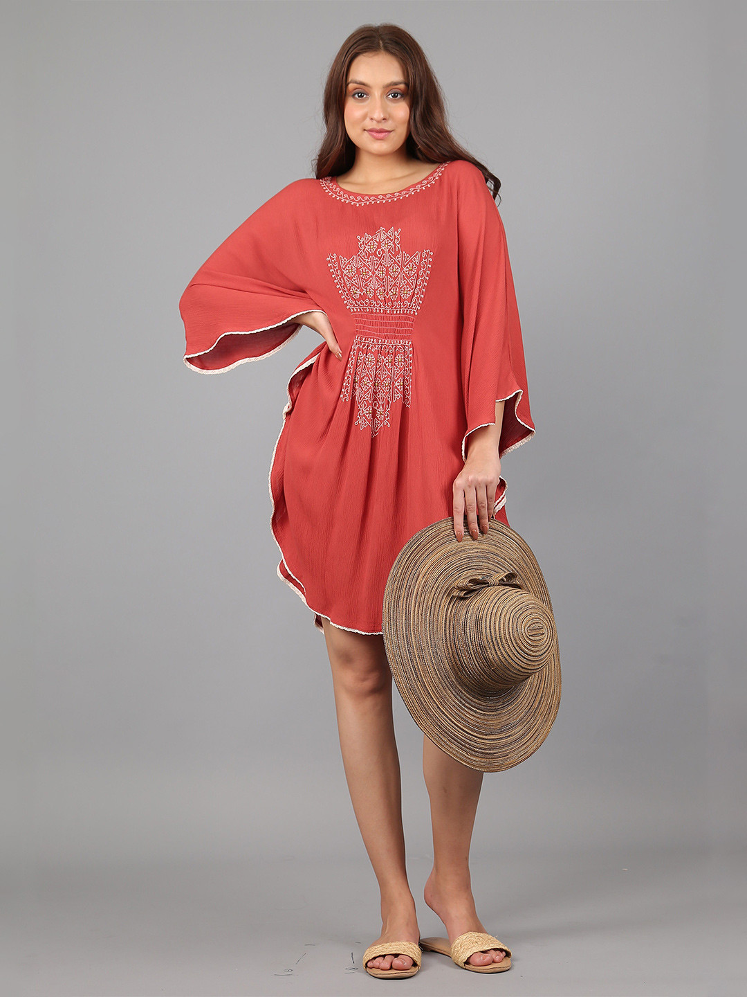 STIL O STITCH Women Embellished Embroidered Crepe Kaftan Above Knee Dress