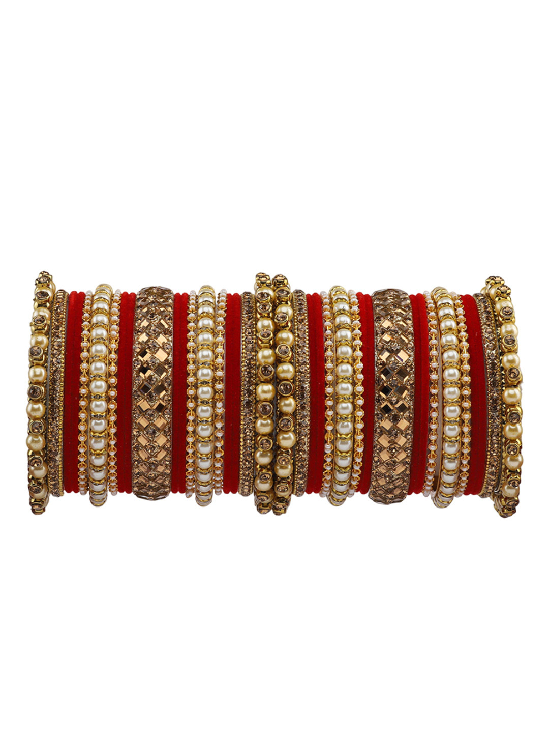 Amika Set of 34 Gold-Plated Pearl, Stone-Studded & Beaded Bangles