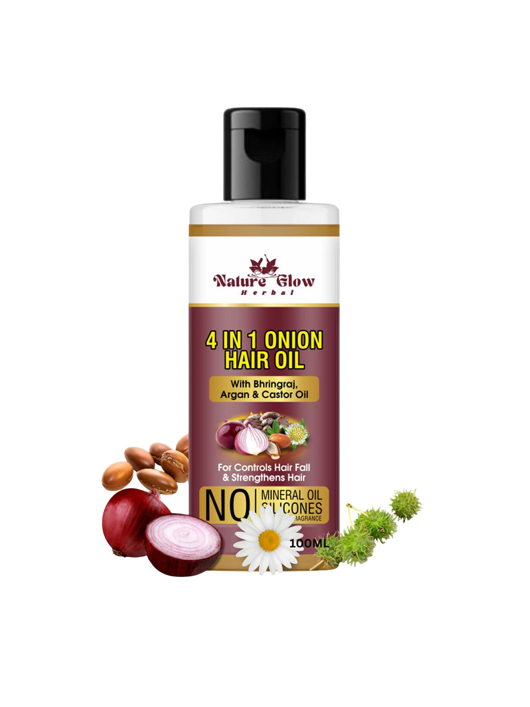 Nature Glow 4 In 1 Onion Hair Oil With Argan & Castor Oil - 100 ml
