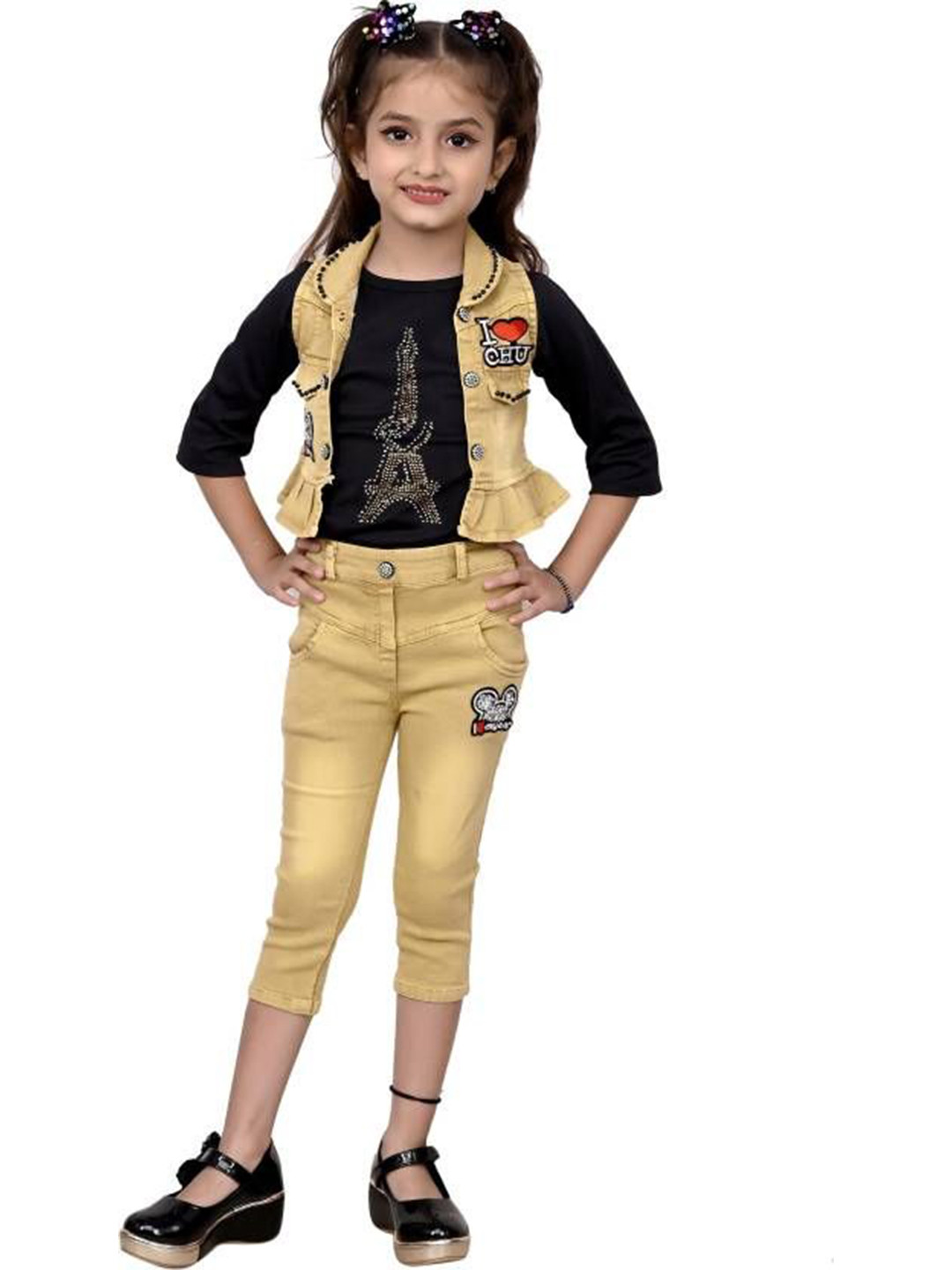 VALUE CREATION Girls Embellished T-shirt With Trousers & Waistcoat