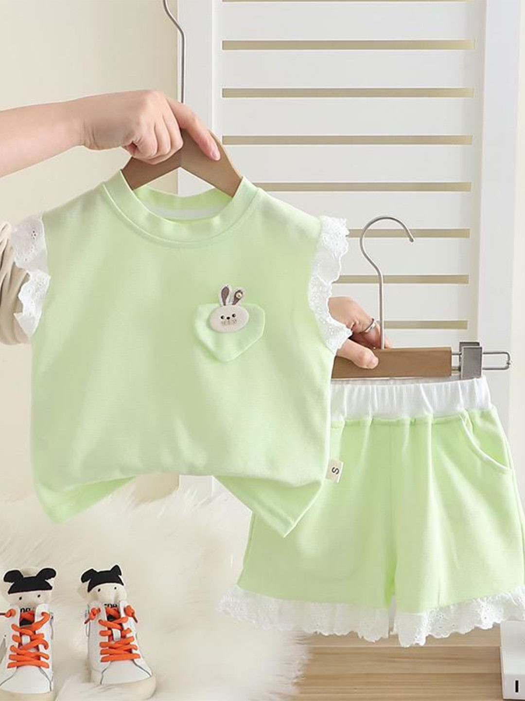 POP STREET KIDS Kids Bunny Round Neck T-Shirt With Shorts