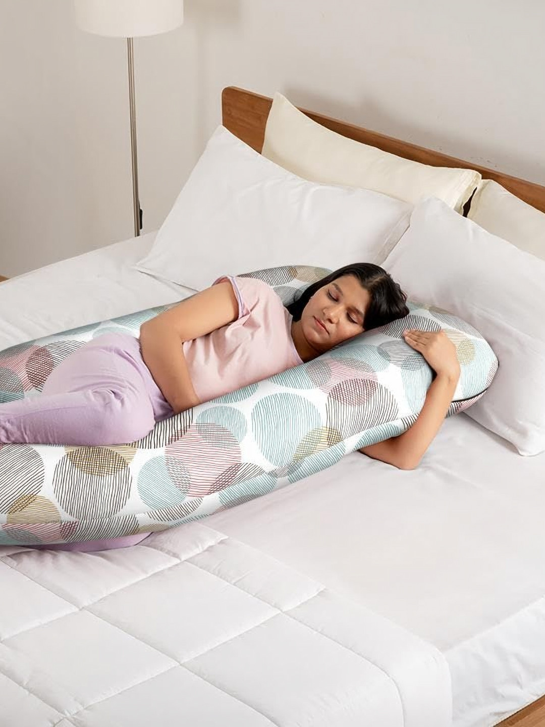 wakefit White & Brown Geometric Printed Fibre Filled Pure Cotton Maternity Pillow