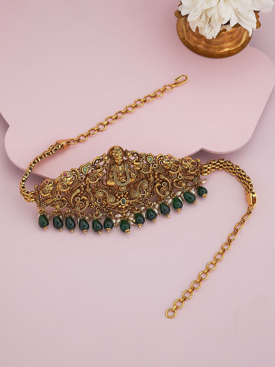 Kushal's Fashion Jewellery Women Gold-Plated Studded & Beaded Antique Bajuband Bracelet