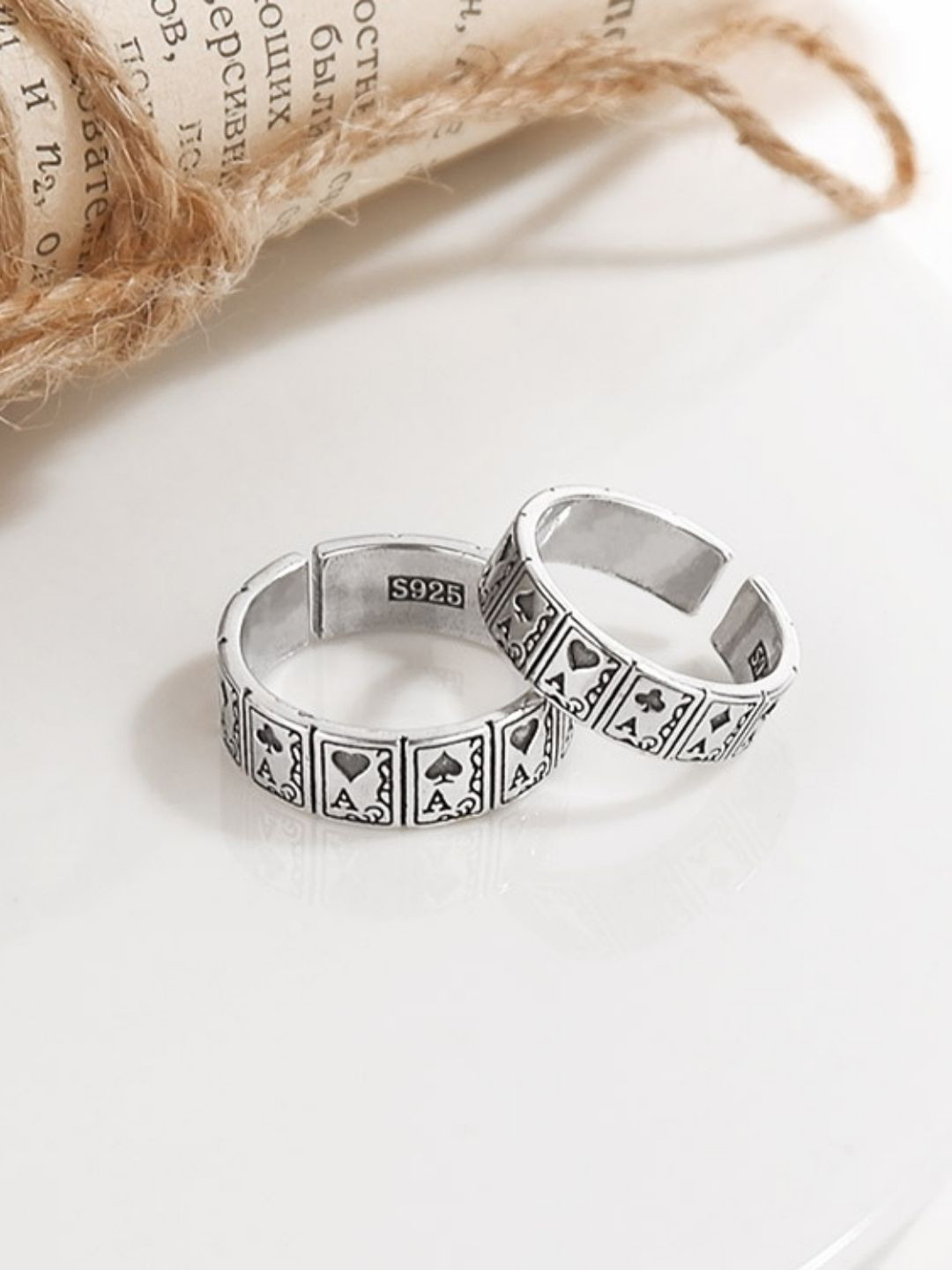 FAB COUTURE Set Of 2 Sliver-Plated Lucky Poker Couple Rings