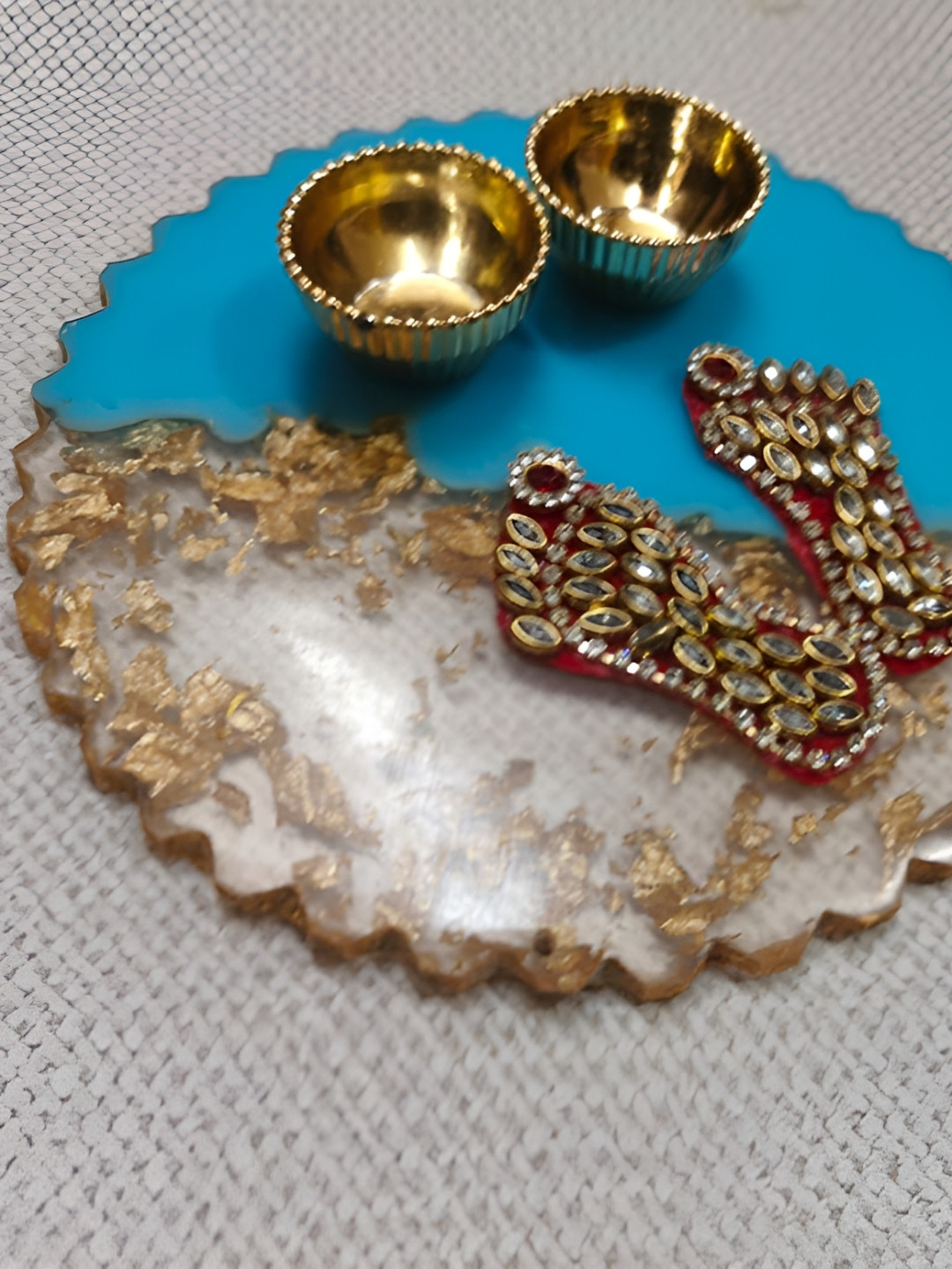 Nutts Blue & Red Textured Goddess Lakshmi's Charan Paduka