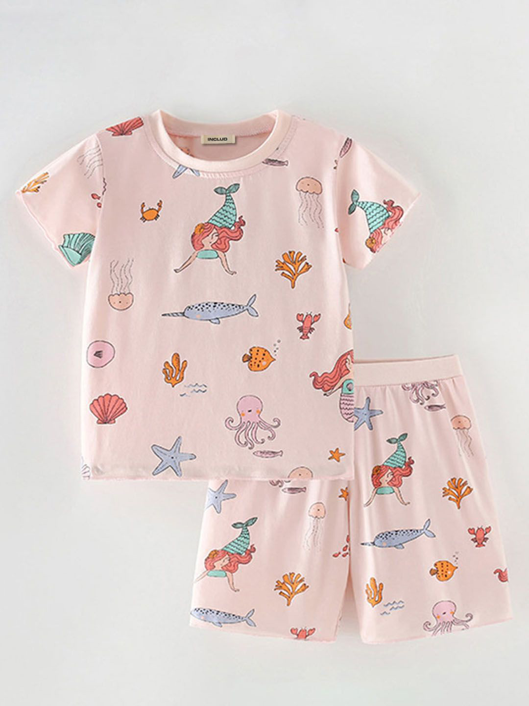 INCLUD Girls Marine Life Printed T-shirt With Shorts