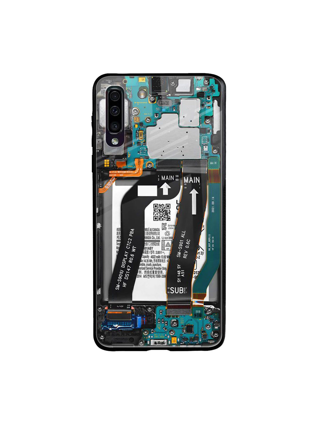 QRIOH Unisex Quirky Printed Samsung Galaxy A70 Teardown Glass Back Case Mobile Accessories