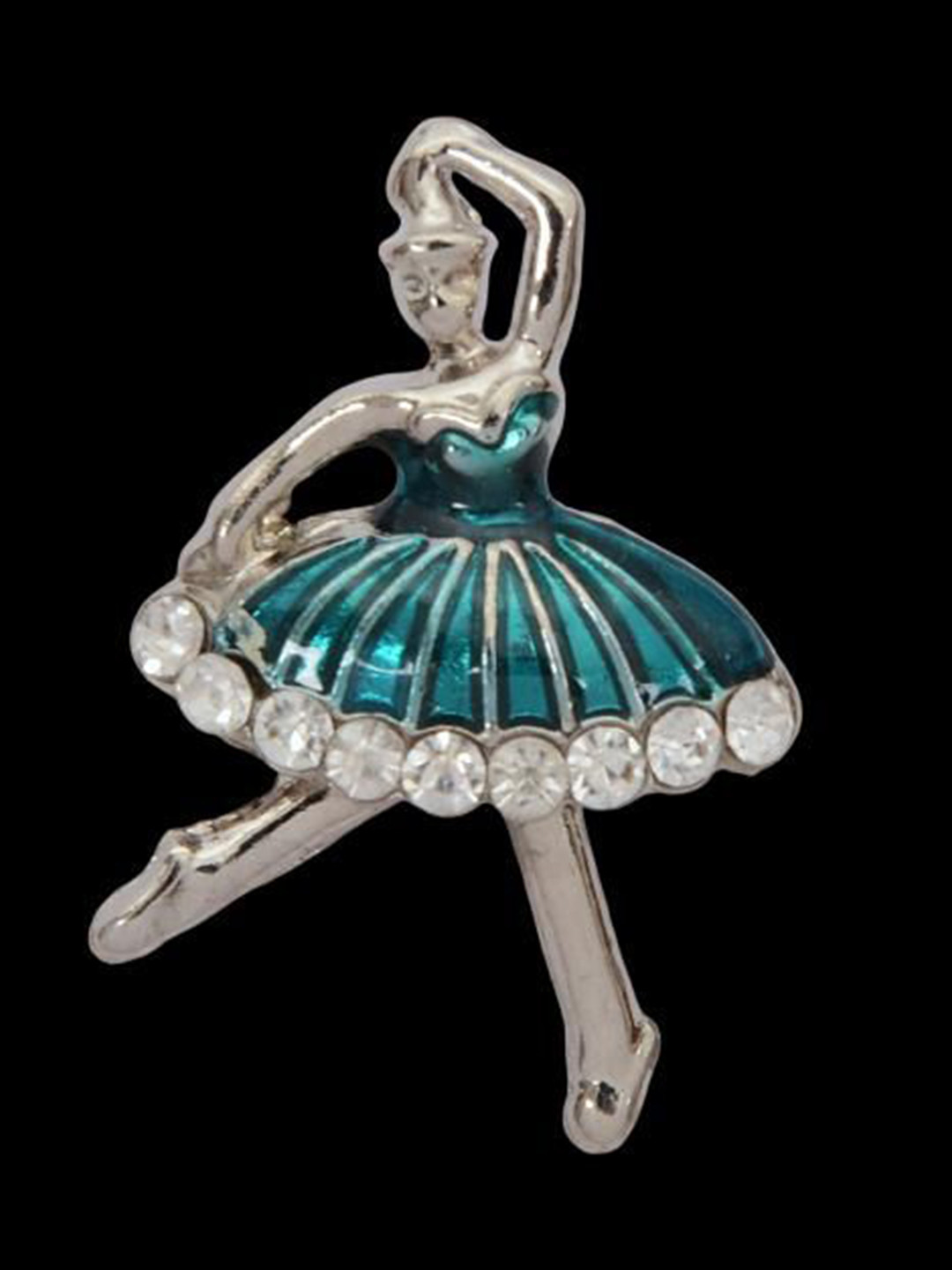 Curren Silver-Plated Zircon Studded Painted Dress Brooch