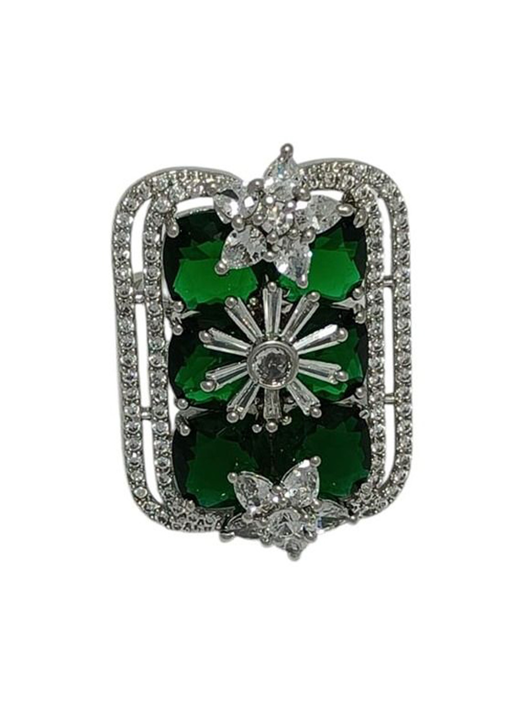 XAGO Sliver-Plated American Diamond-Studded Adjustable Finger Ring