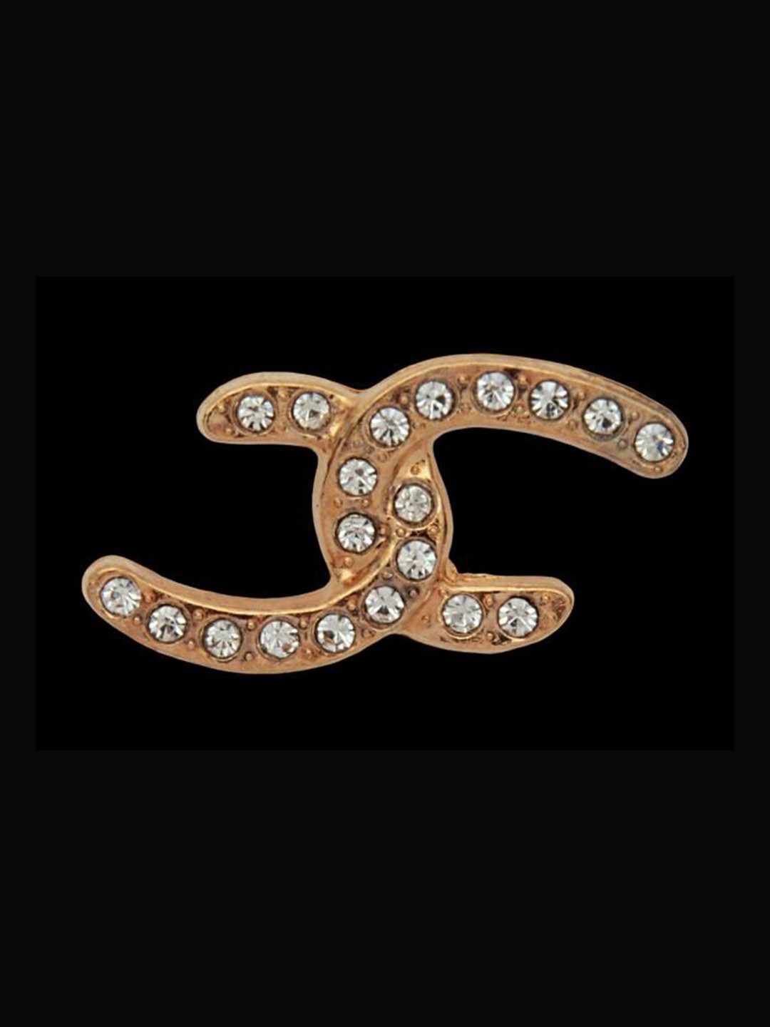 Curren Rose Gold-Plated Rimestone Studded Statement CC Brooch
