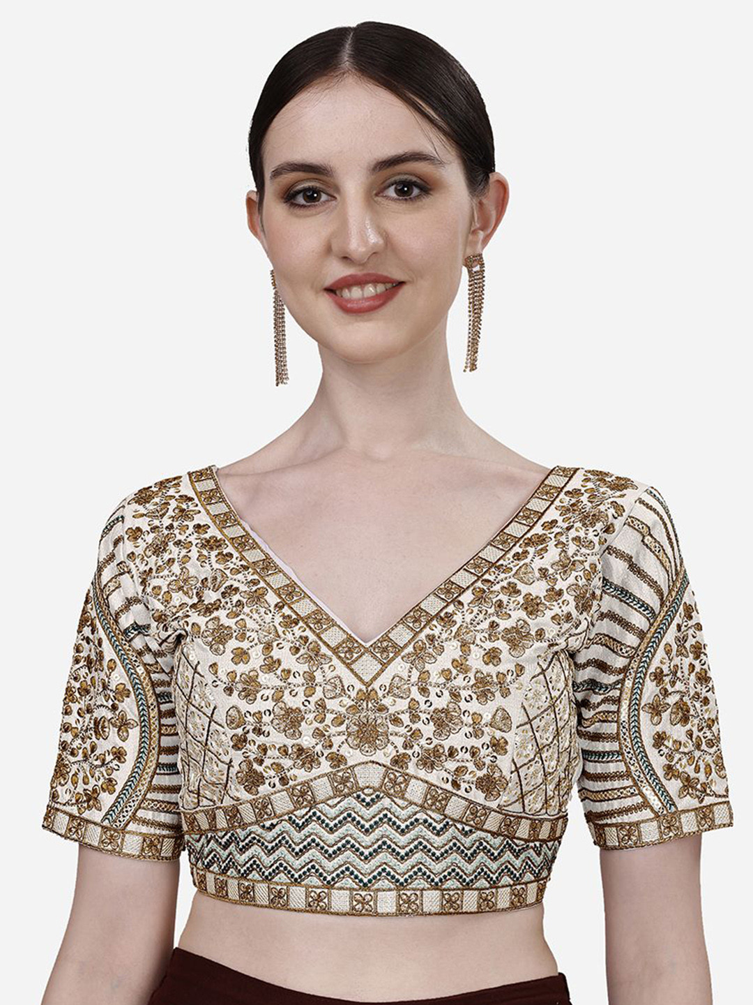 HERE&NOW Embroidered Padded Saree Blouse