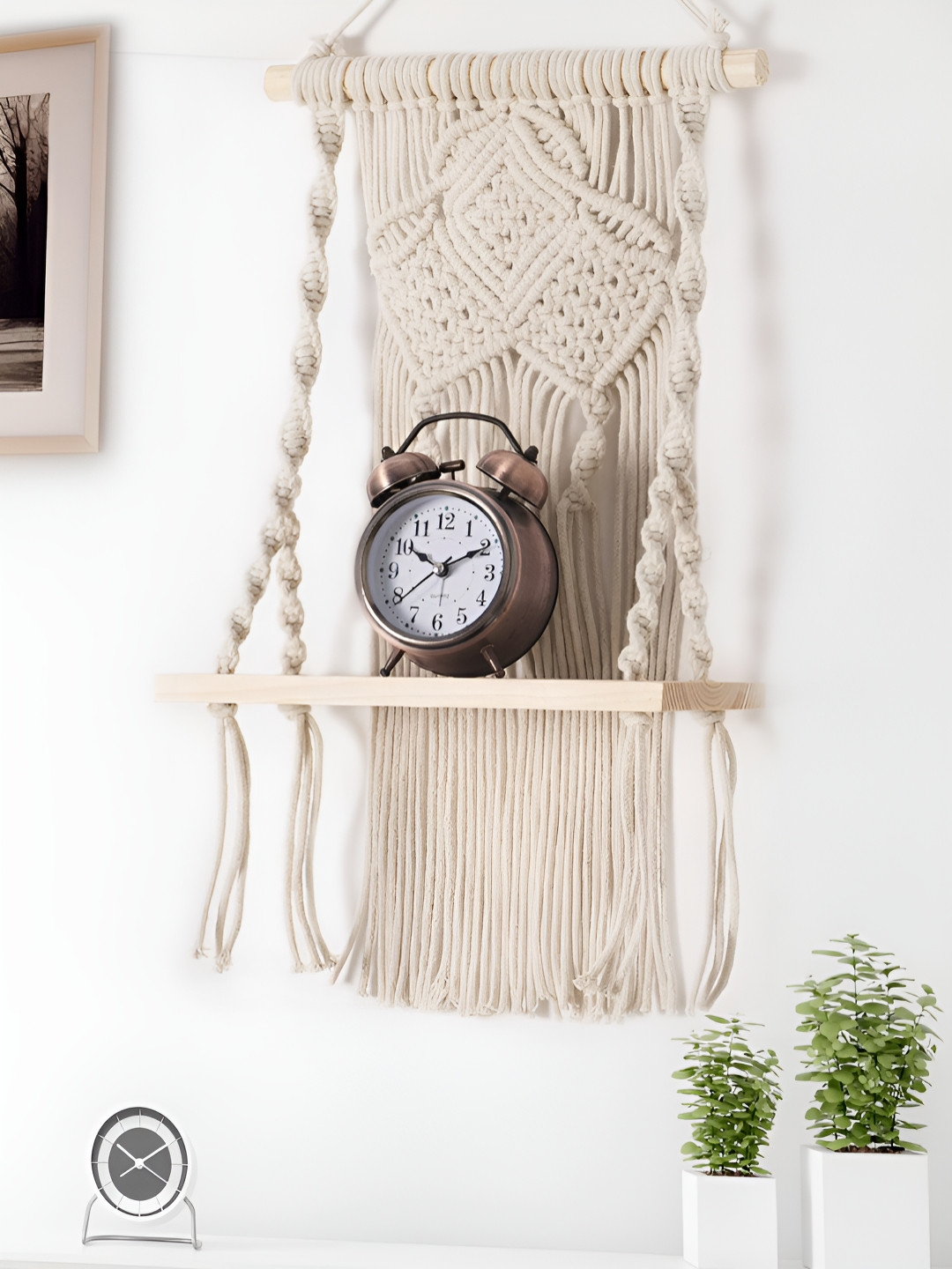 Decazone Beige Boho Wooden Wall Hanging Shelf