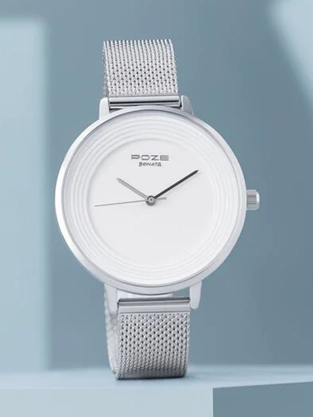 Sonata Poze Quartz Analog Dial Mesh Strap Watch for Women - SP80058SM01W