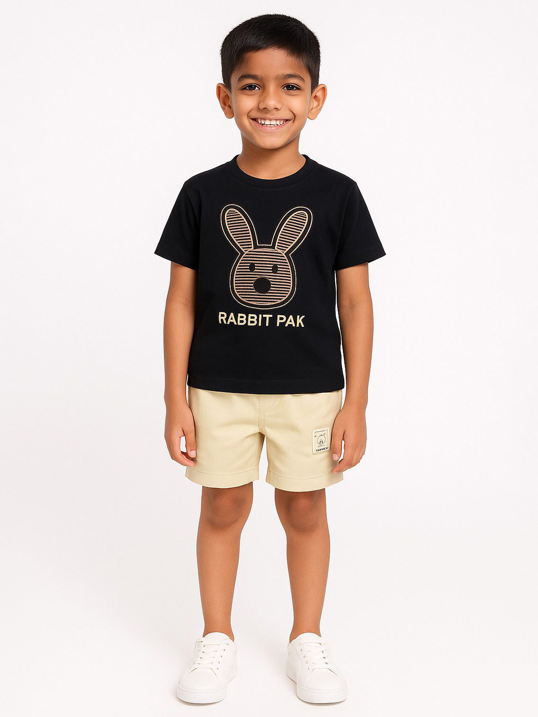POP STREET KIDS Boys Rabbit Embroidered Round Neck T-Shirt With Shorts