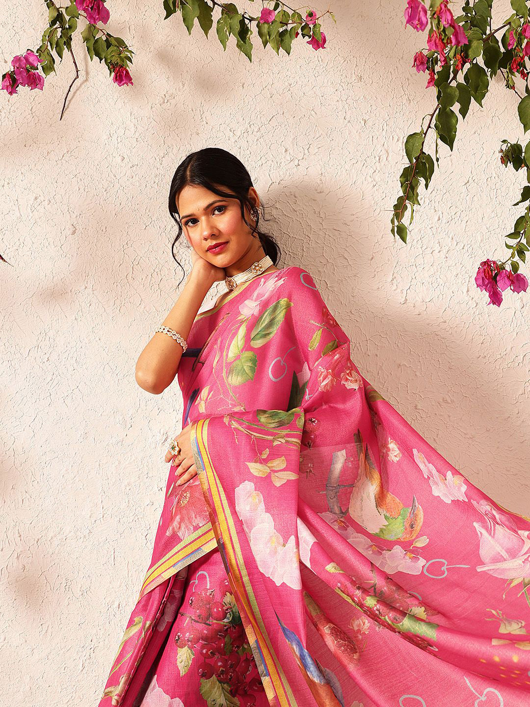 Silk Land Fruits Printed Cotton Tissue Ready to Wear Saree