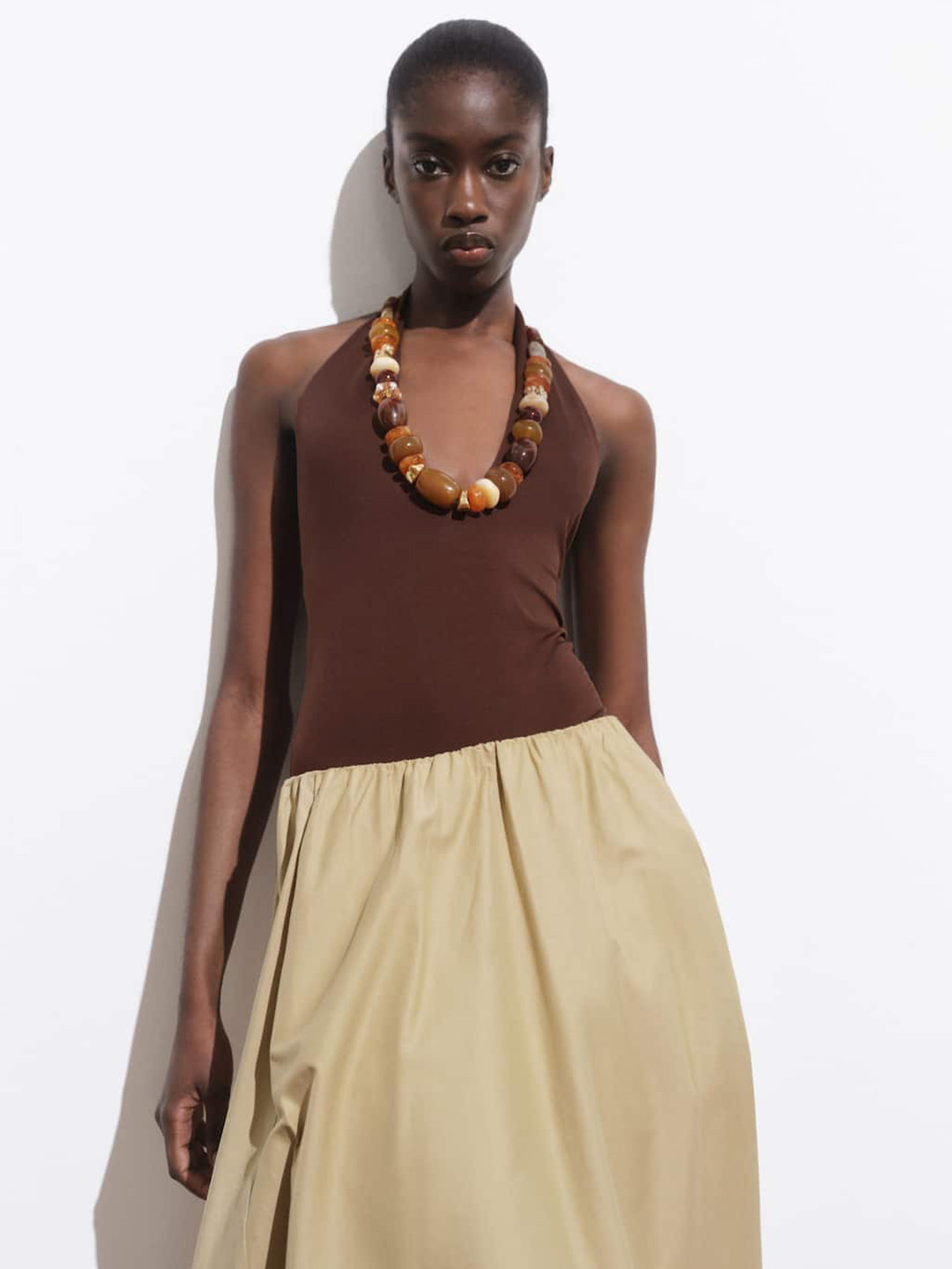 MANGO Halter Neck Backless Low-Cut Bodysuit