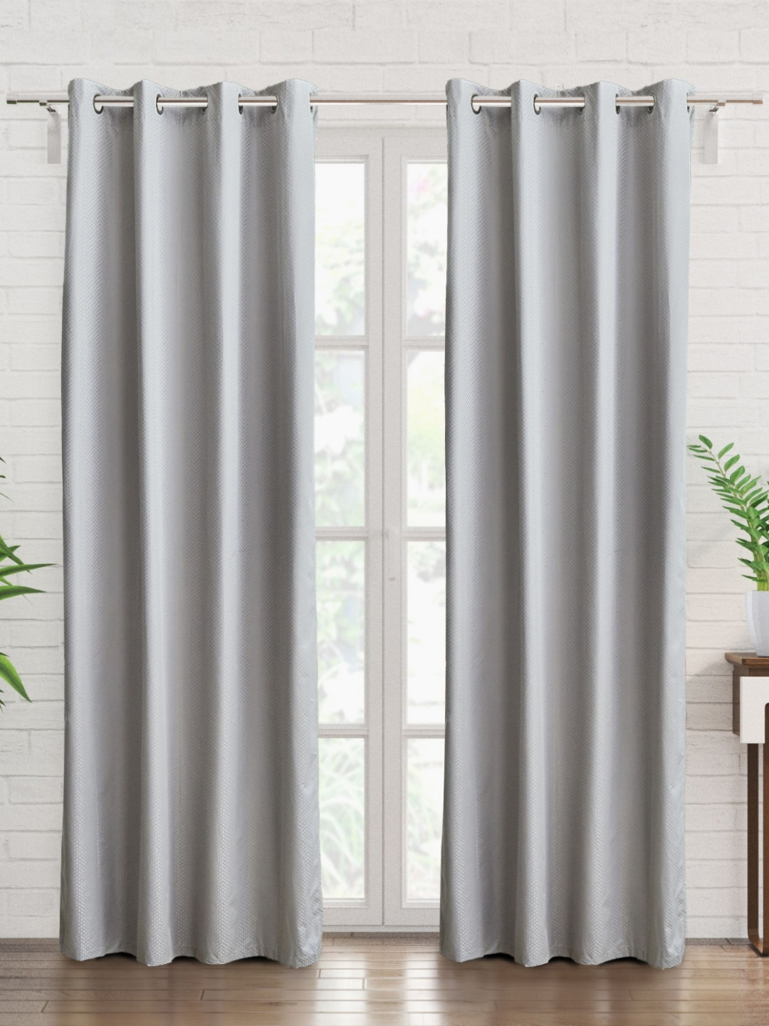 Home Centre Arbor Grey 2 Pieces Black Out Door Curtains