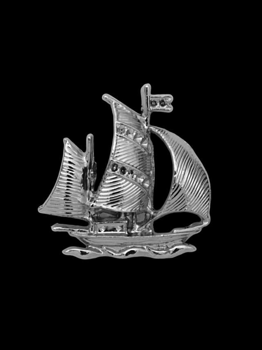 Curren Men Silver-Toned Plated Rhinestone Studded Sailboat Brooch