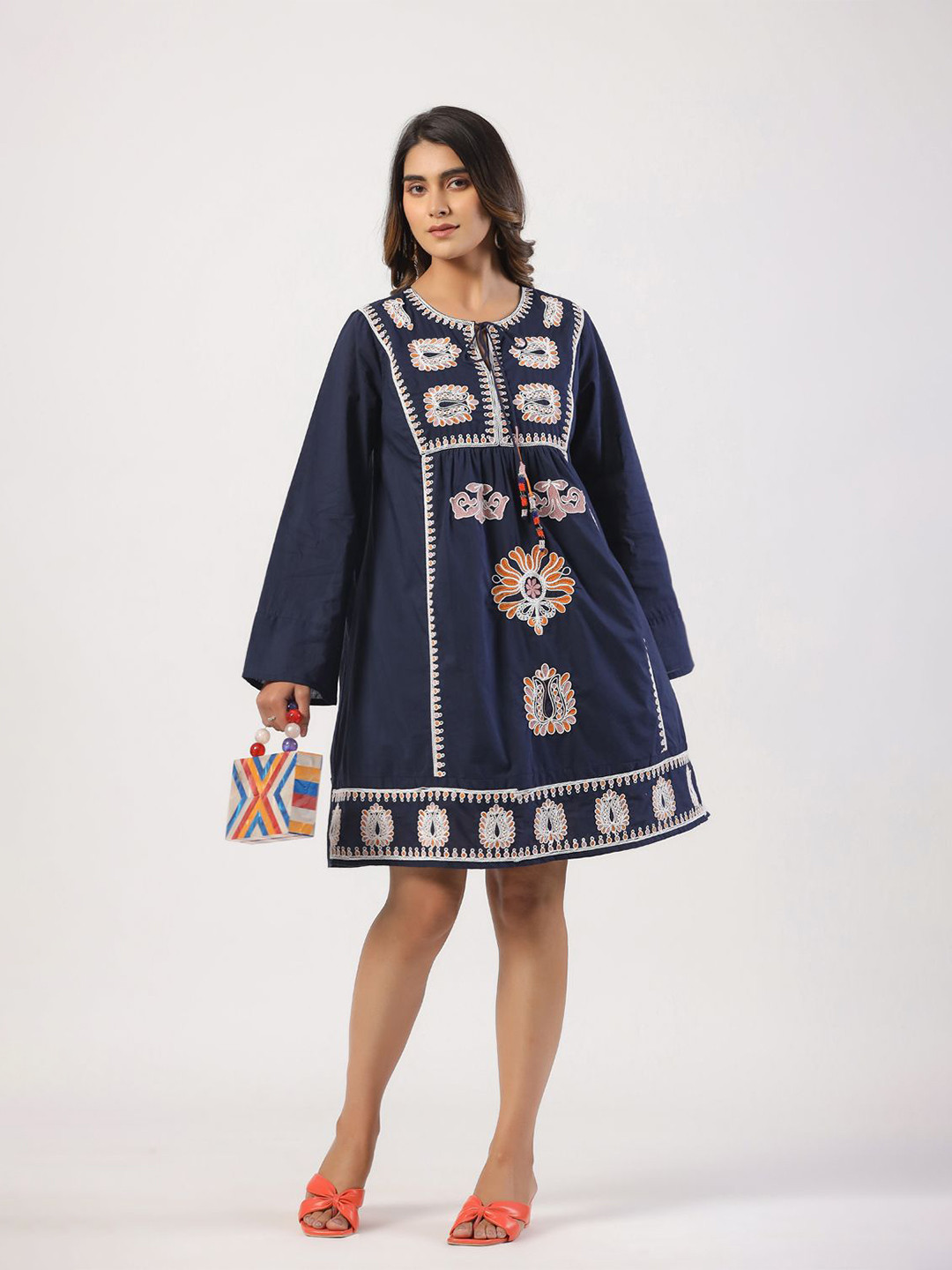 STIL O STITCH Ethnic Motifs Embroidered A-Line Dress