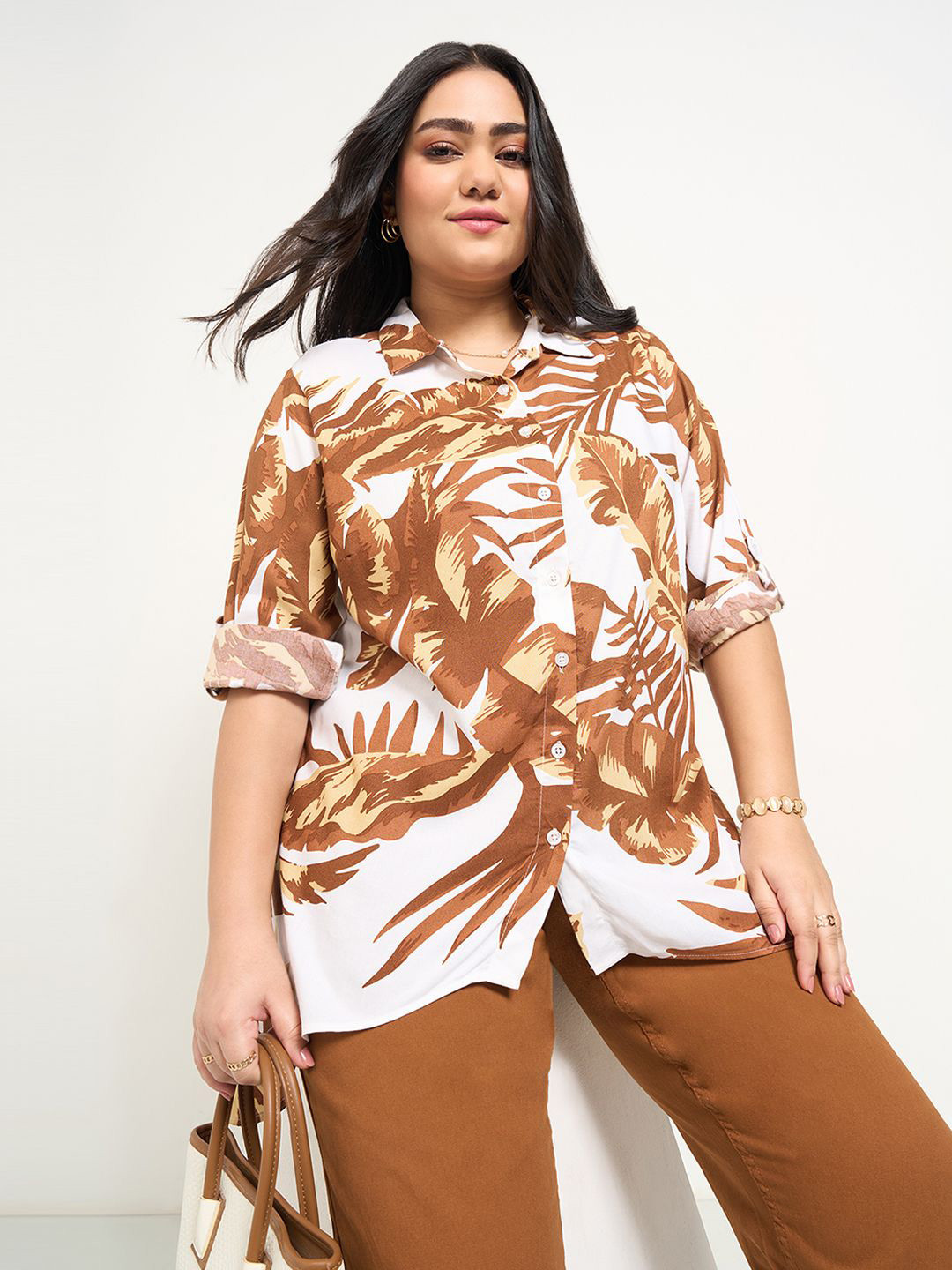 Honey Curvytude by Pantaloons Women Plus Size Abstract Print Shirt Style Top