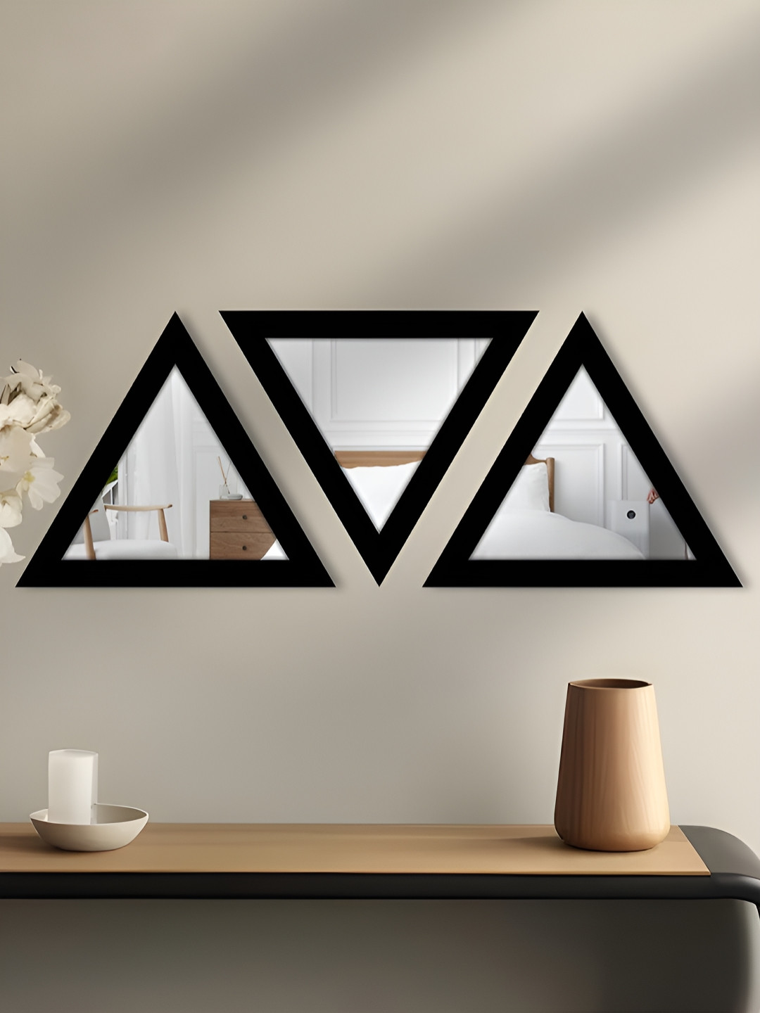 Art Street 3-Pcs Black Triangular Shape Acrylic Basin Mirror With Hook