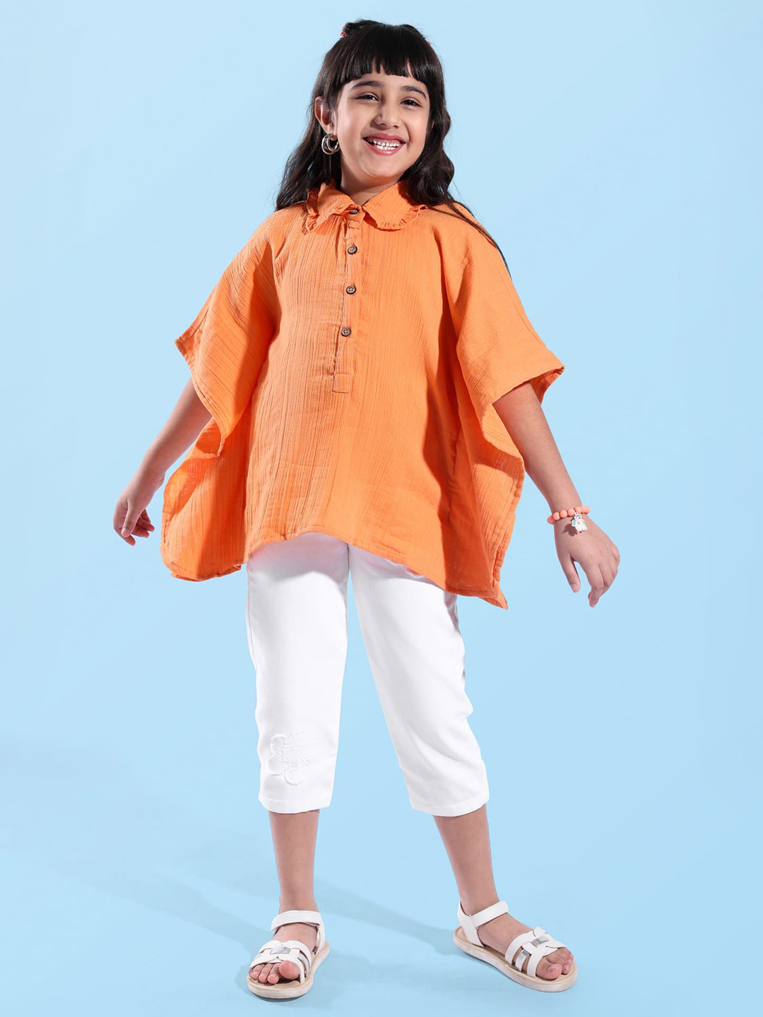ARIAS By LARA DUTTA Girl's Kimono Sleeve Cotton Kaftan Top