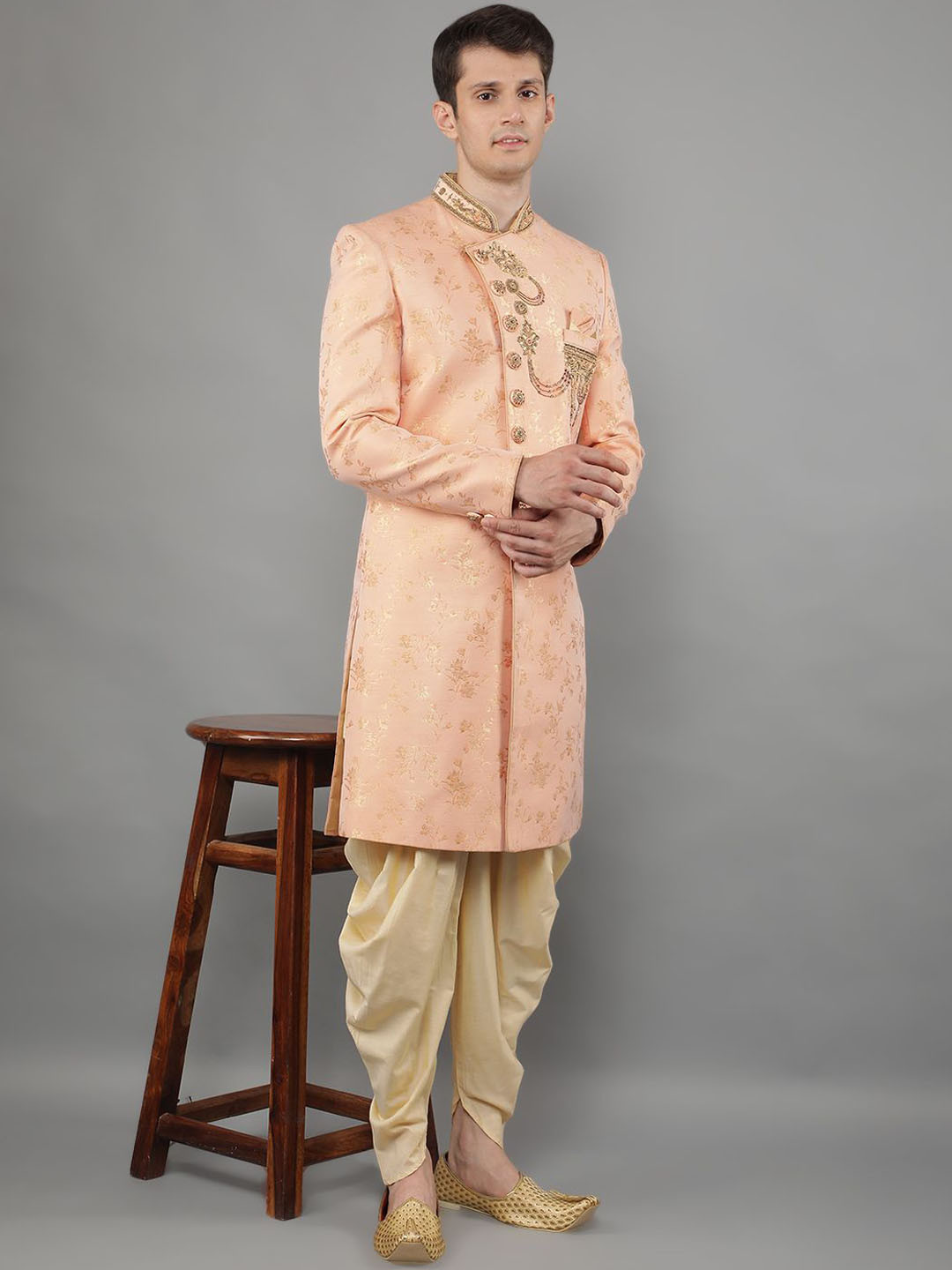 Manish Creations Woven Design Embroidered Sherwani Set