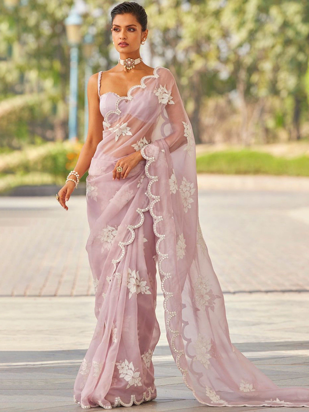 DIVASTRI Embellished Mirror Work Jimmy Choo Saree