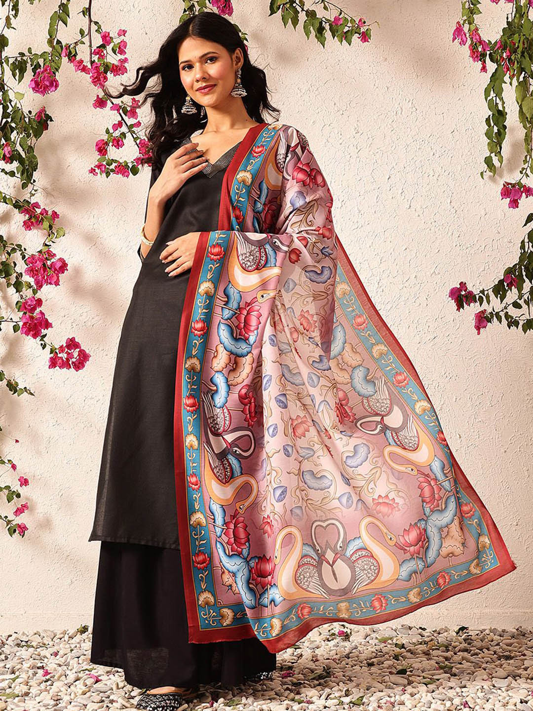 Silk Land Pen Kalamkari Mul Cotton Digital Printed Dupatta