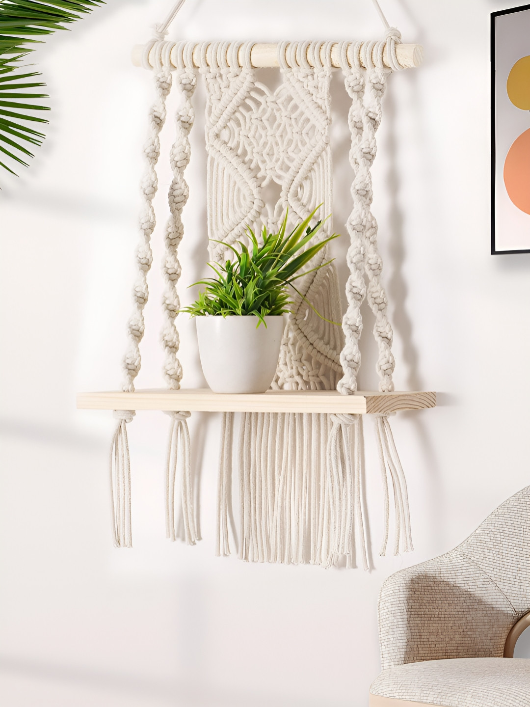 Decazone Beige Wooden Basic Wall Shelf