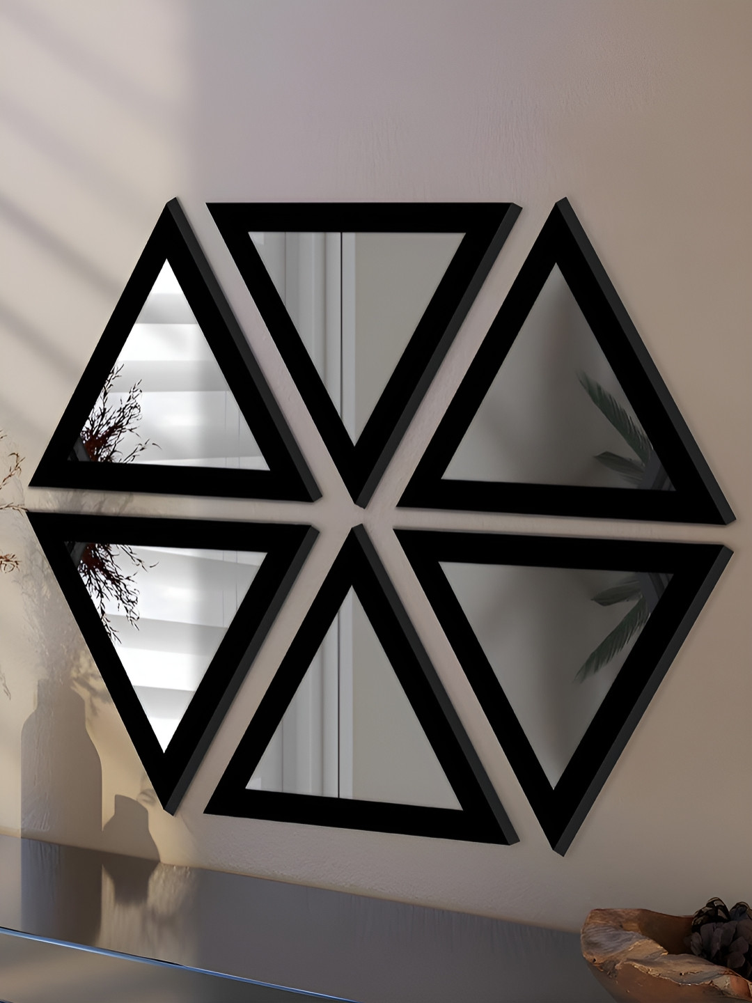 Art Street 6-Pcs Triangular Shape Acrylic Basin Mirror With Hook