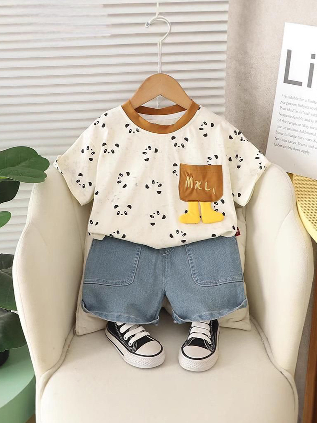 POP STREET KIDS Boys Bear Printed Round Neck T-Shirt With Shorts