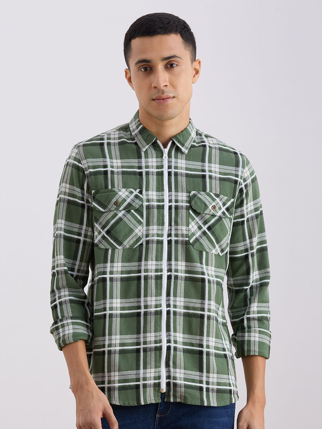 VALEN CLUB Tartan Checked Relaxed Cotton Shirt
