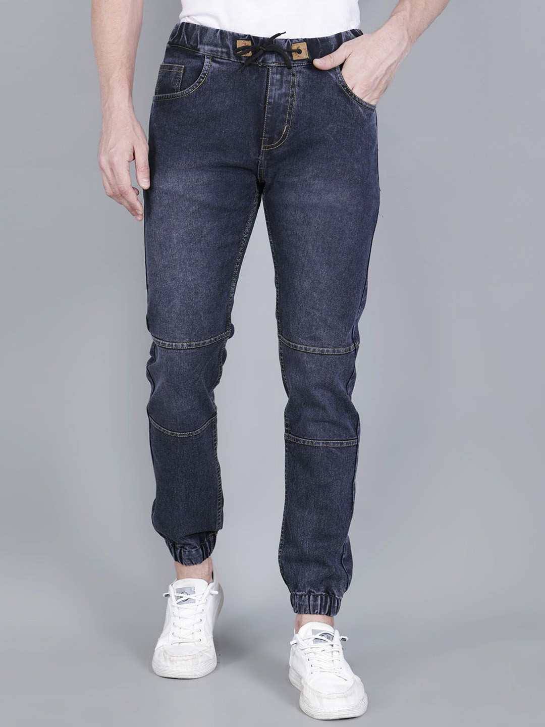 ComfyStyle Men Jean Jogger Mid-Rise Light Fade Stretchable Jogger Jeans