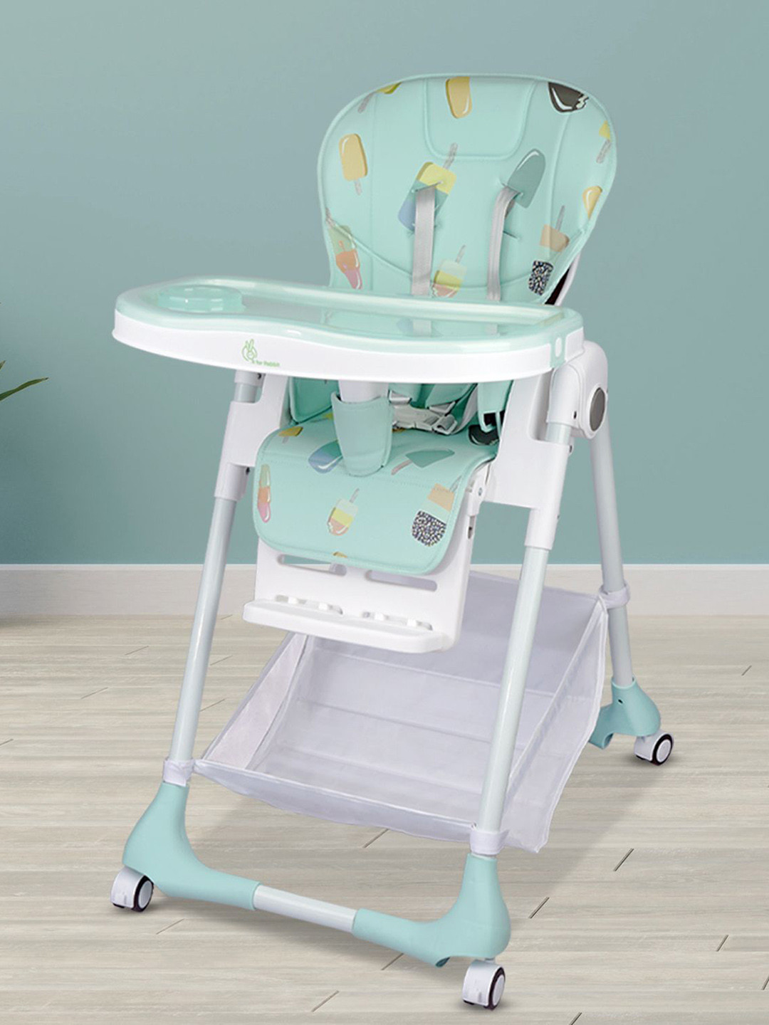 R for Rabbit Marshmallow Blue & White Printed Adjustable High Chair