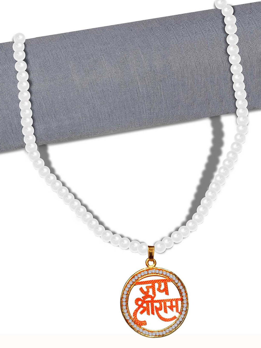Utkarsh Stainless Steel Pearls Beaded Jai Shree Pendant With Chain
