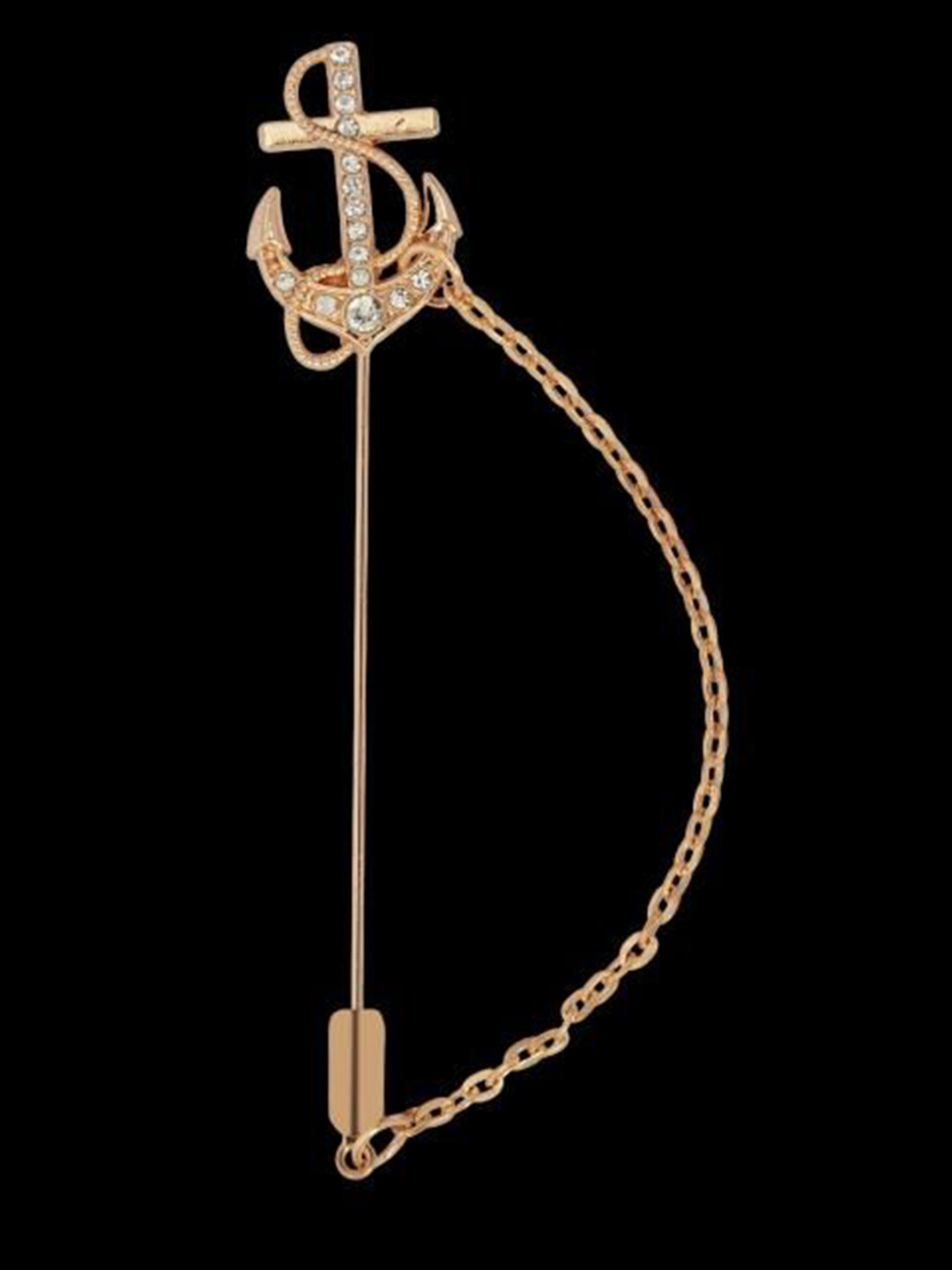 Curren Zircon Stone-Studded Lapel Pin With Hanging Chain