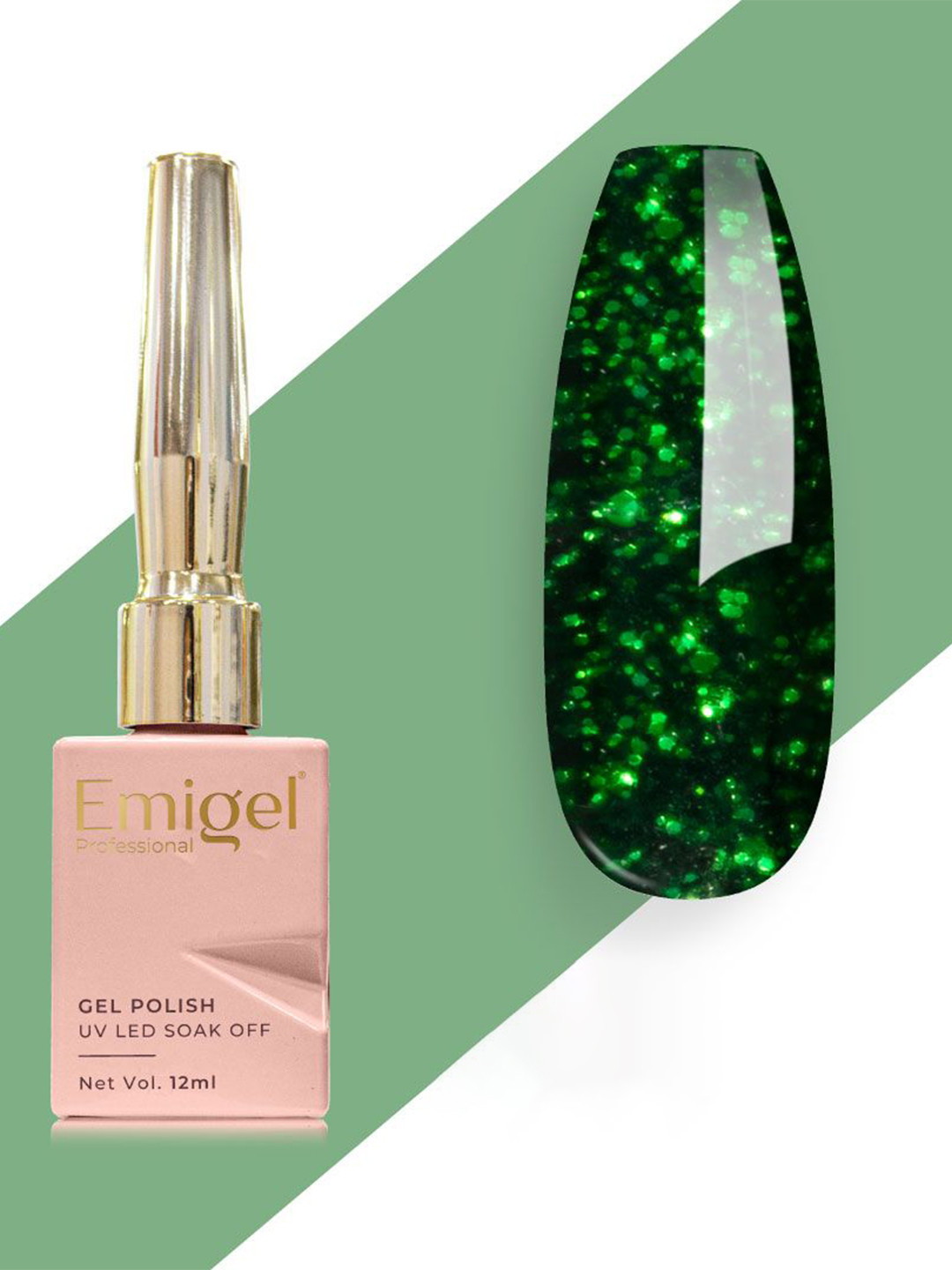 Emigel PROFESSIONAL UV LED Soak Off Gel Nail Polish - 12 ml -Fountain Green Glitter E025